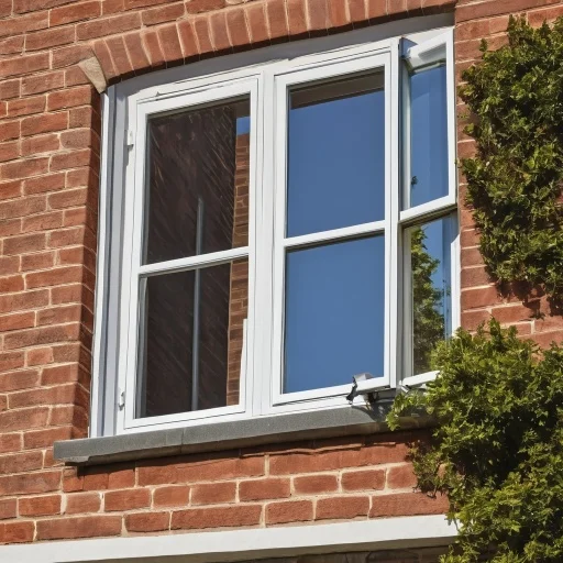 Exterior view of a white-framed window